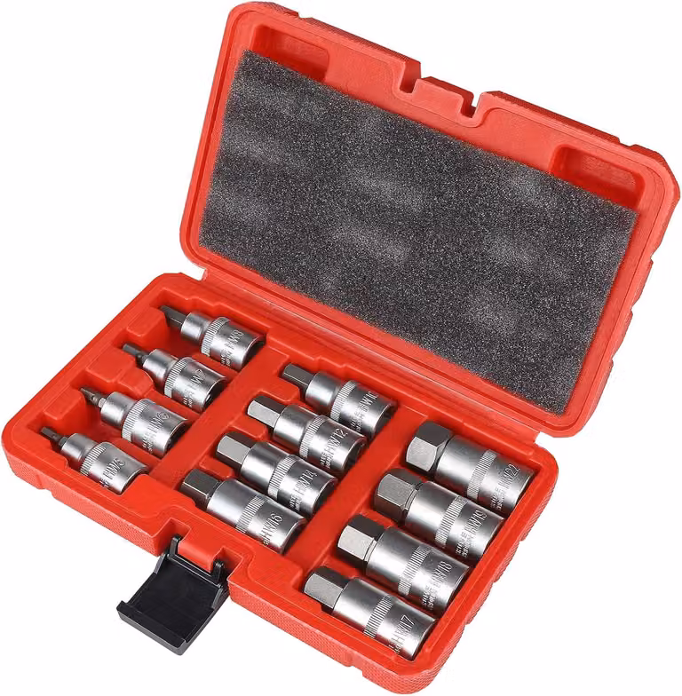 Set di chiavi a bussola, 12 pezzi, 1/2 pollice, da 5 a 22 mm, in acciaio cromo-vanadio, con custodia, per uso professionale