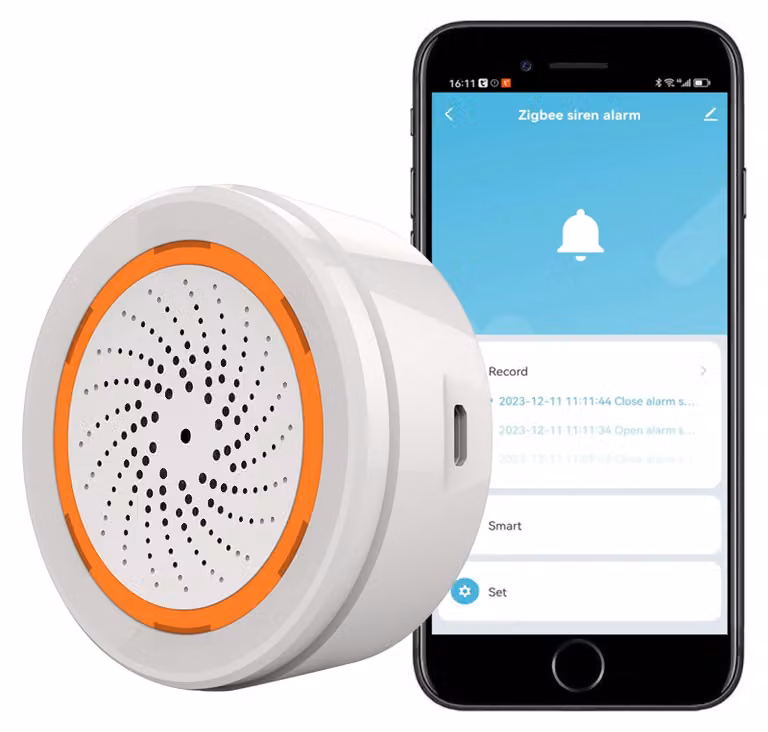 Sirena di allarme Zigbee da 100 dB con luce stroboscopica, controllabile tramite app