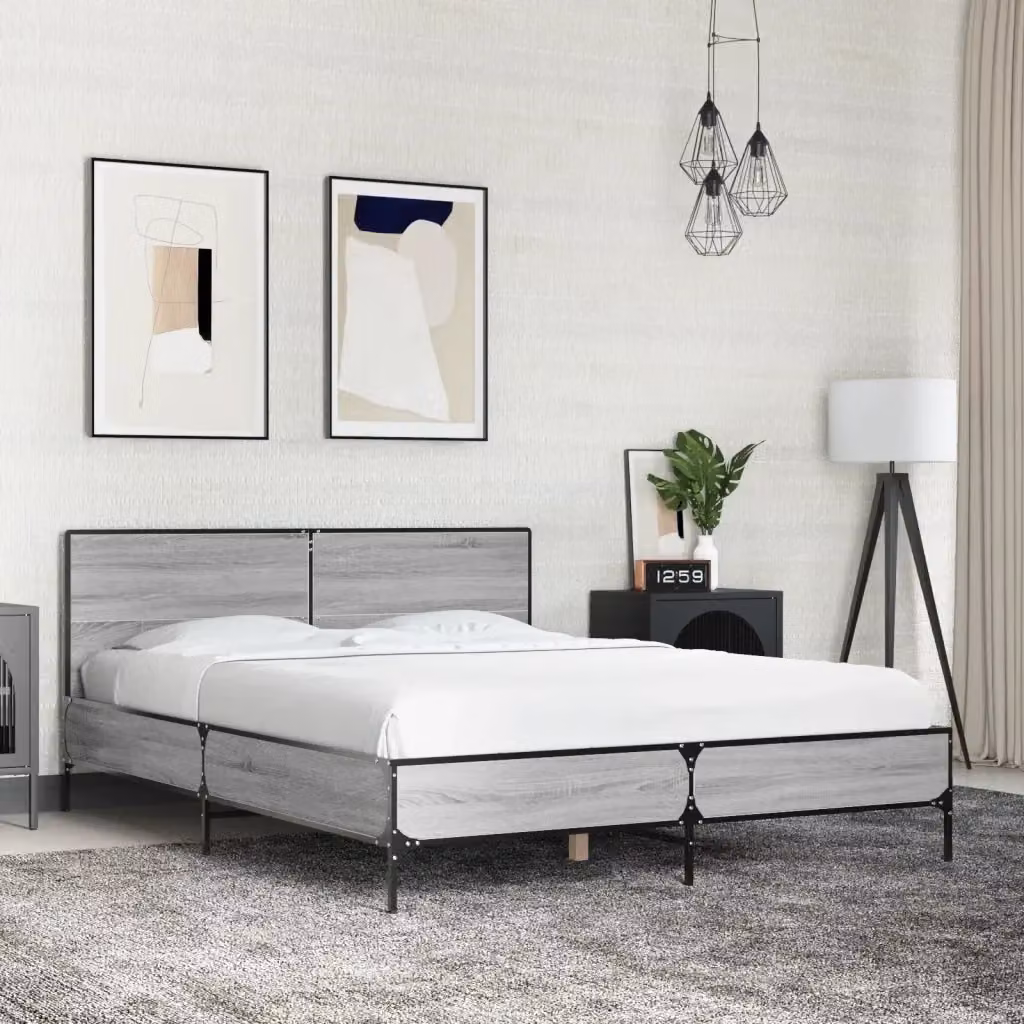 Letto matrimoniale Sonoma Grigio in legno e metallo L 140 x P 200 cm – 2