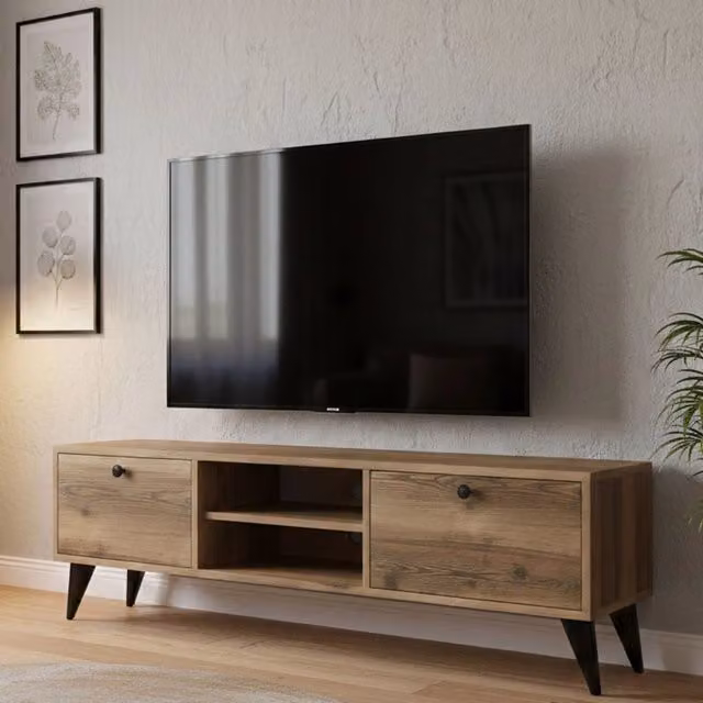 Mobile Porta TV DMORA con 2 Ripiani in Legno Marrone Noce, L 138 cm x P 30 cm x H 43 cm