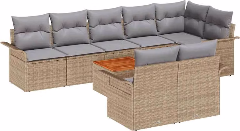 Set Divano da Giardino con cuscino 9 pcs Beige polyrattan