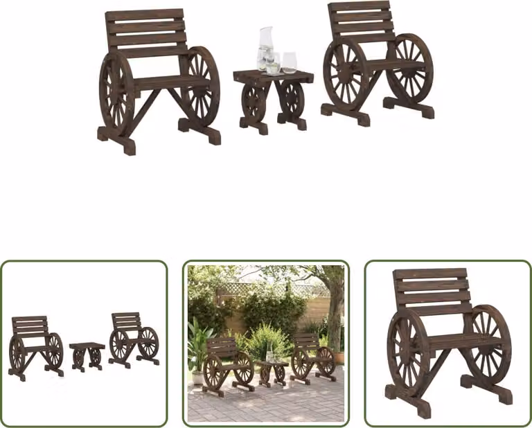 The Living Store Set di 3 pezzi da giardino in legno massiccio di abete. Set salotto da giardino in legno massiccio di abete