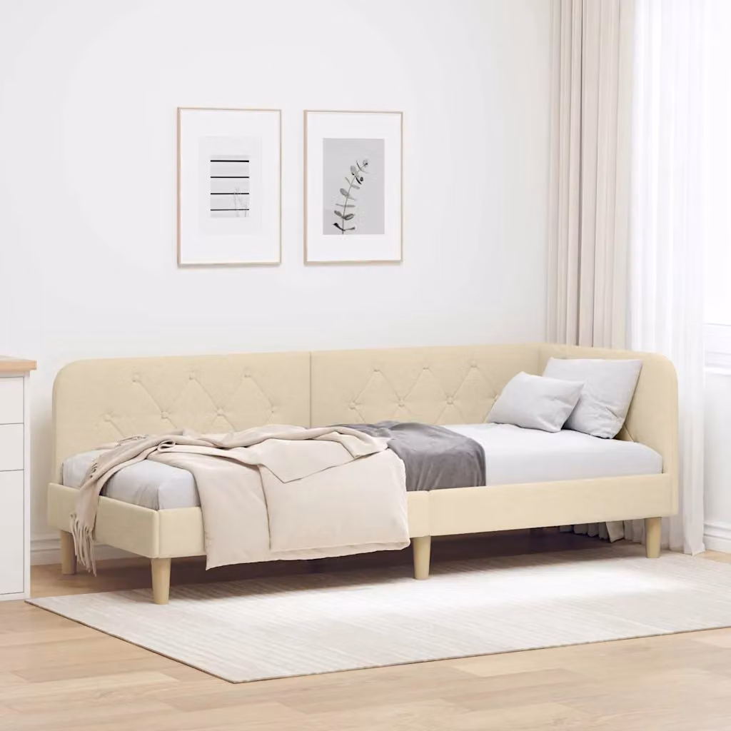 Cornice del letto ad angolo vidaXL in tessuto beige con struttura in legno e doghe fisse L 80 x P 200 cm