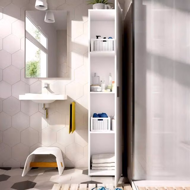 Armadio multiuso Arrow DMORA bianco con anta e ripiani interni, L: 39 cm, P: 35 cm, H: 190 cm