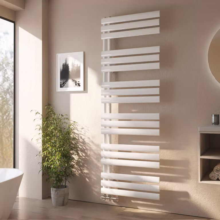 Radiatore da bagno EMKE Radiatore tubolare Radiatore da bagno tubolare ovale Scaldasalviette Attacco laterale verticale per l'acqua Bianco 174×60cm 782W senza elemento riscaldante
