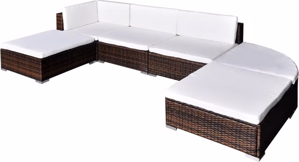 The Living Store Set da giardino da 6 pezzi con cuscini in poly rattan marrone
