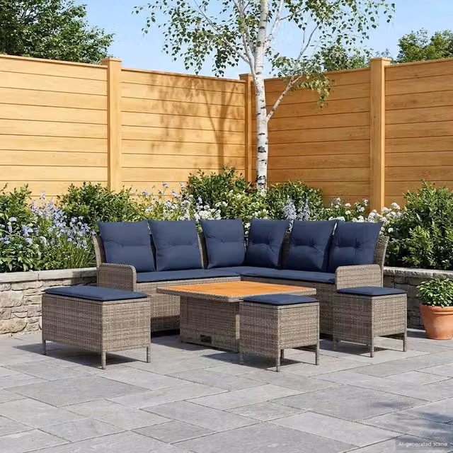 Set di Mobili 7 pz Grigio e Blu Navy Rattan in PE 3422214
