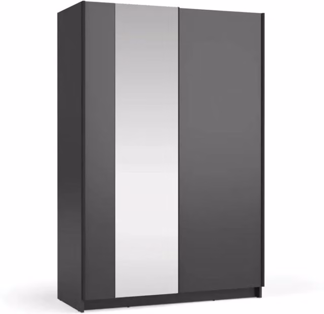 Armadio LYSIA 120 cm nero opaco – 2 porte scorrevoli con specchio