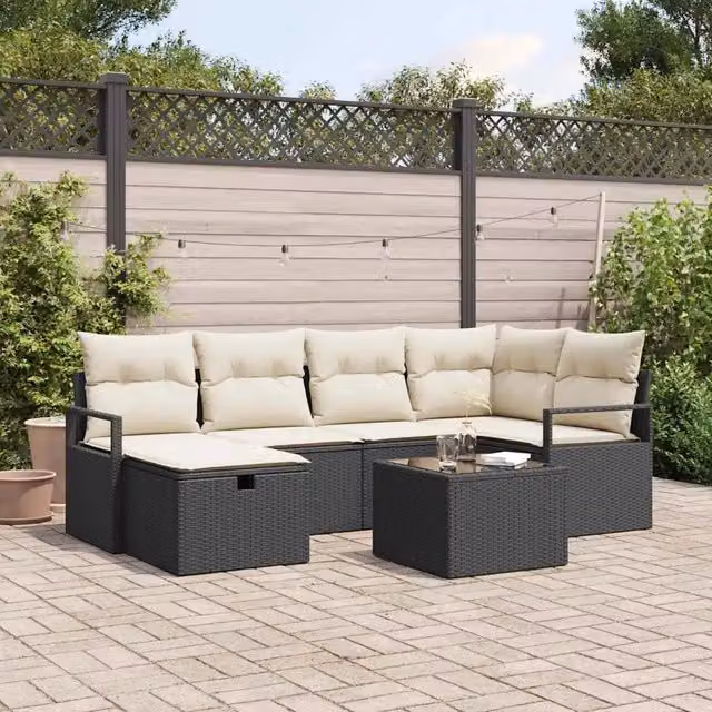 Set di divani 7 pz 6-Numero di posti Nero e Crema polyrattan 3359186
