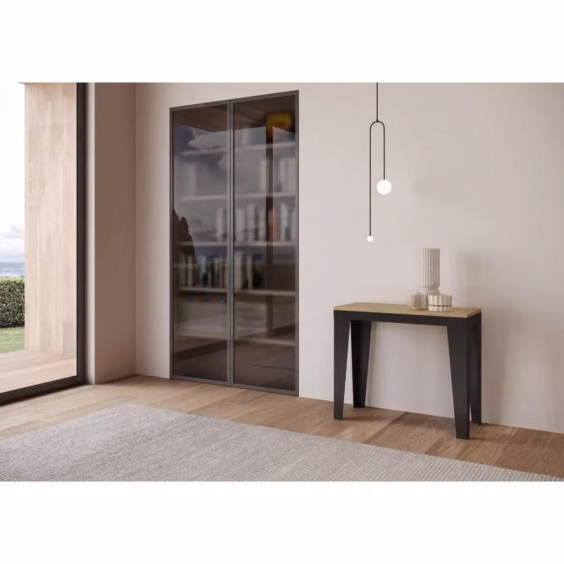 Consolle allungabile Itamoby Flame Small Evolution in Quercia Natura con telaio Antracite L/P: 90 x 40 / 196 cm – 2