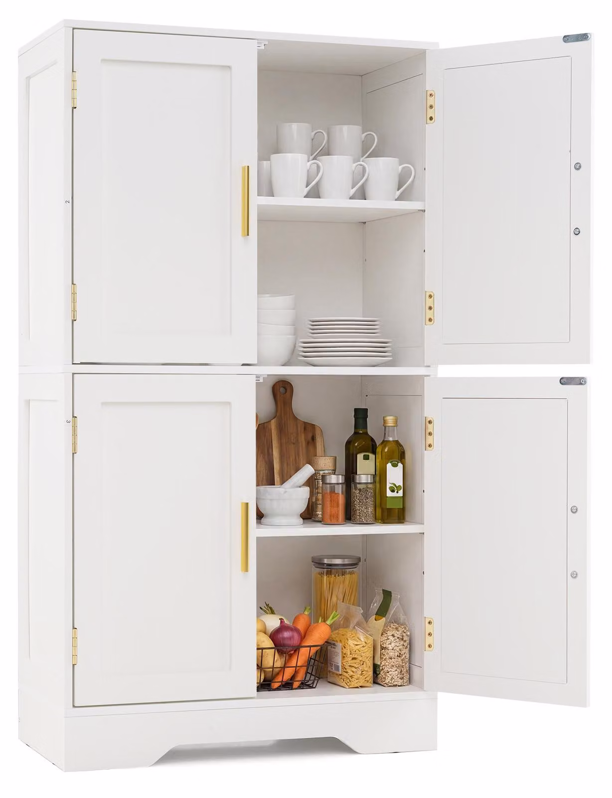 Mobiletto da cucina in legno COSTWAY, dispensa per la cucina, credenza buffet con 4 ante e 2 ripiani regolabili, mobiletto contenitore, 60 x 30 x 110 cm, bianco