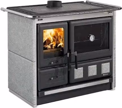 Cucina a legna La Nordica 7015146 Rosa XXL VST con forno, potenza 8,5 kW, rivestimento in pietra naturale colore Antracite