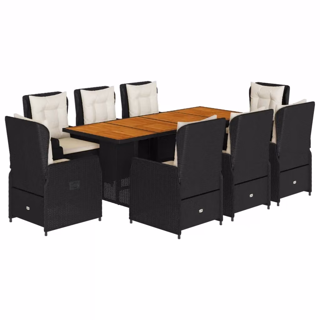 Set da pranzo da giardino vidaXL in polyrattan e legno di acacia nero e bianco con 9 pezzi – 2