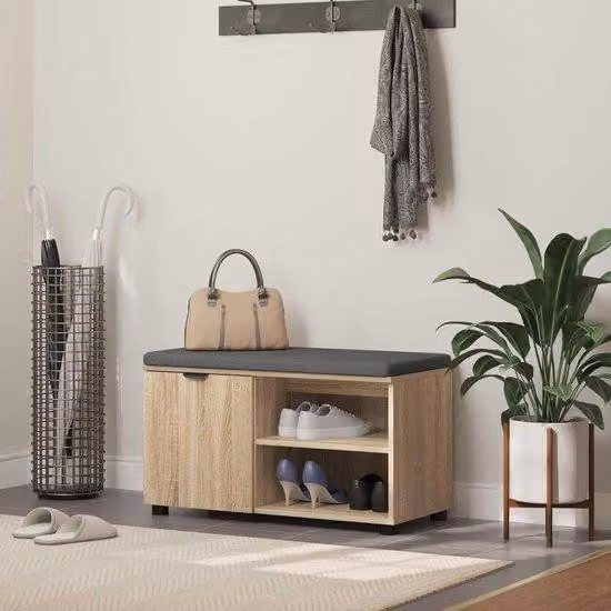 Panca imbottita - Panca d'ingresso - Funzione di seduta e contenitore - Spazio contenitivo nascosto - 80 x 38 x 46 cm, legno, grigio