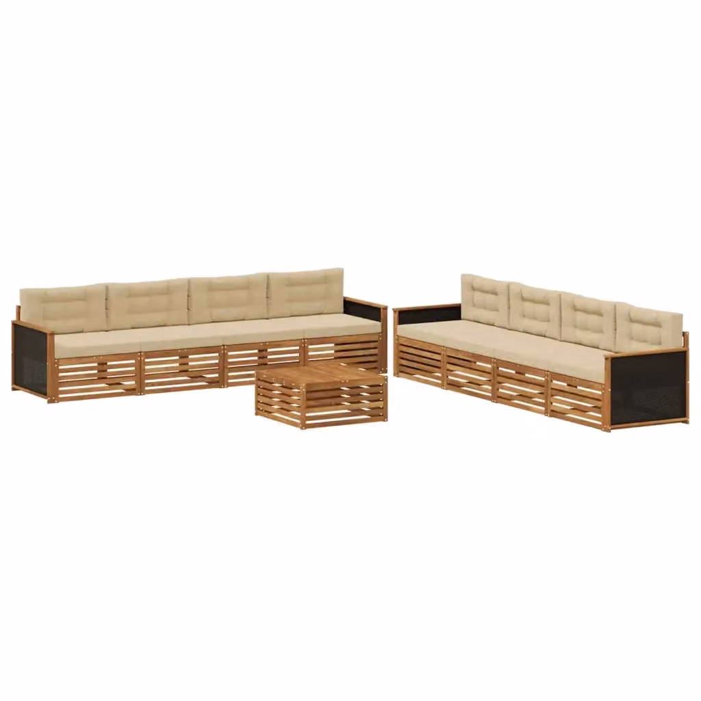 Set di mobili da esterno vidaXL composto da 9 pezzi con divani, tavolino da caffè e cuscini in tessuto beige resistente ai raggi UV e struttura in legno di acacia – 2