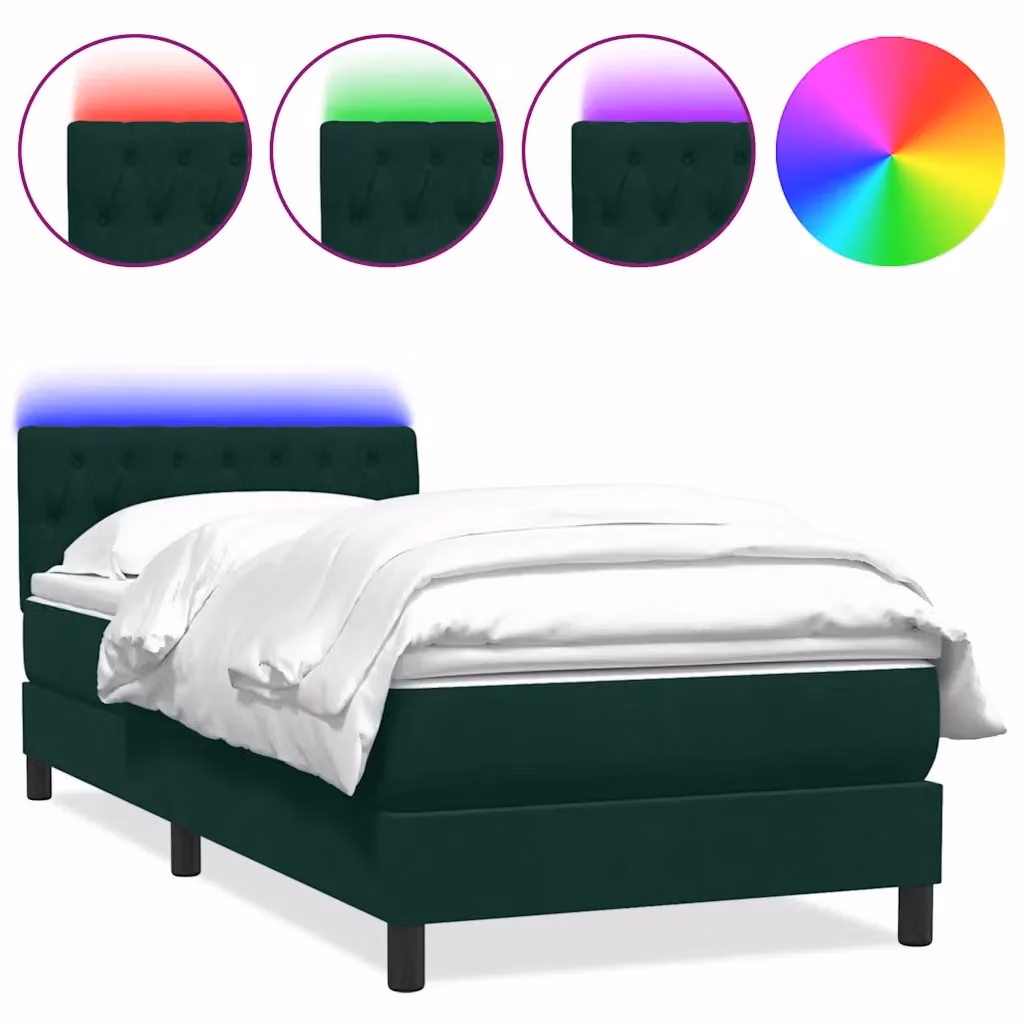 Letto a Molle con Materasso vidaXL in Velluto Verde con Illuminazione LED e Porta USB L/P/H: 80 x 223 x 88 cm – 2