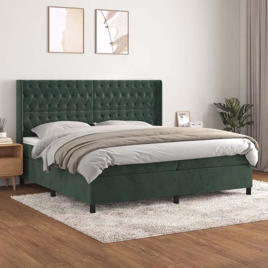 The Living Store Letto a molle con materasso verde scuro 200x200 cm in velluto