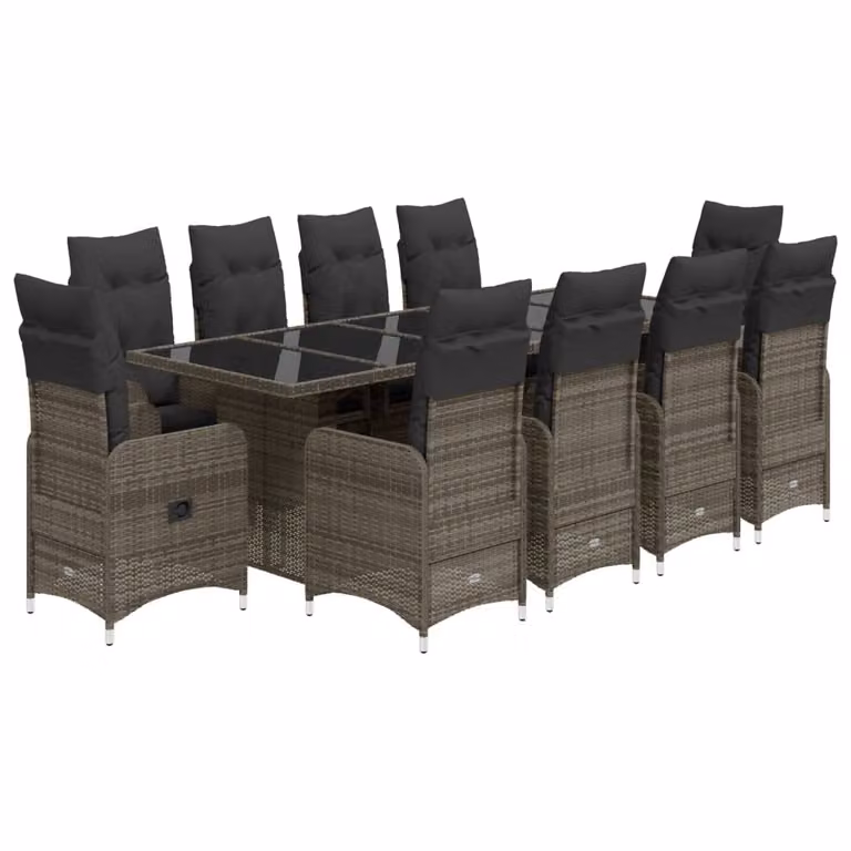 Set Bistrò da Giardino 11 pz con Cuscini in Polyrattan Grigio