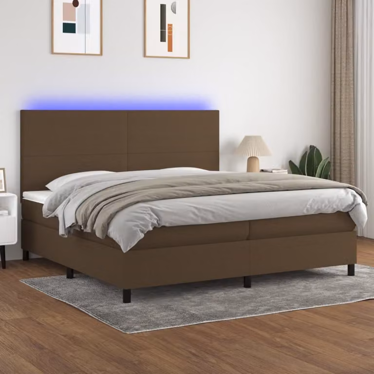 Maison Exclusive - Letto a Molle Materasso e LED Marronescuro 200x200cm in Tessuto