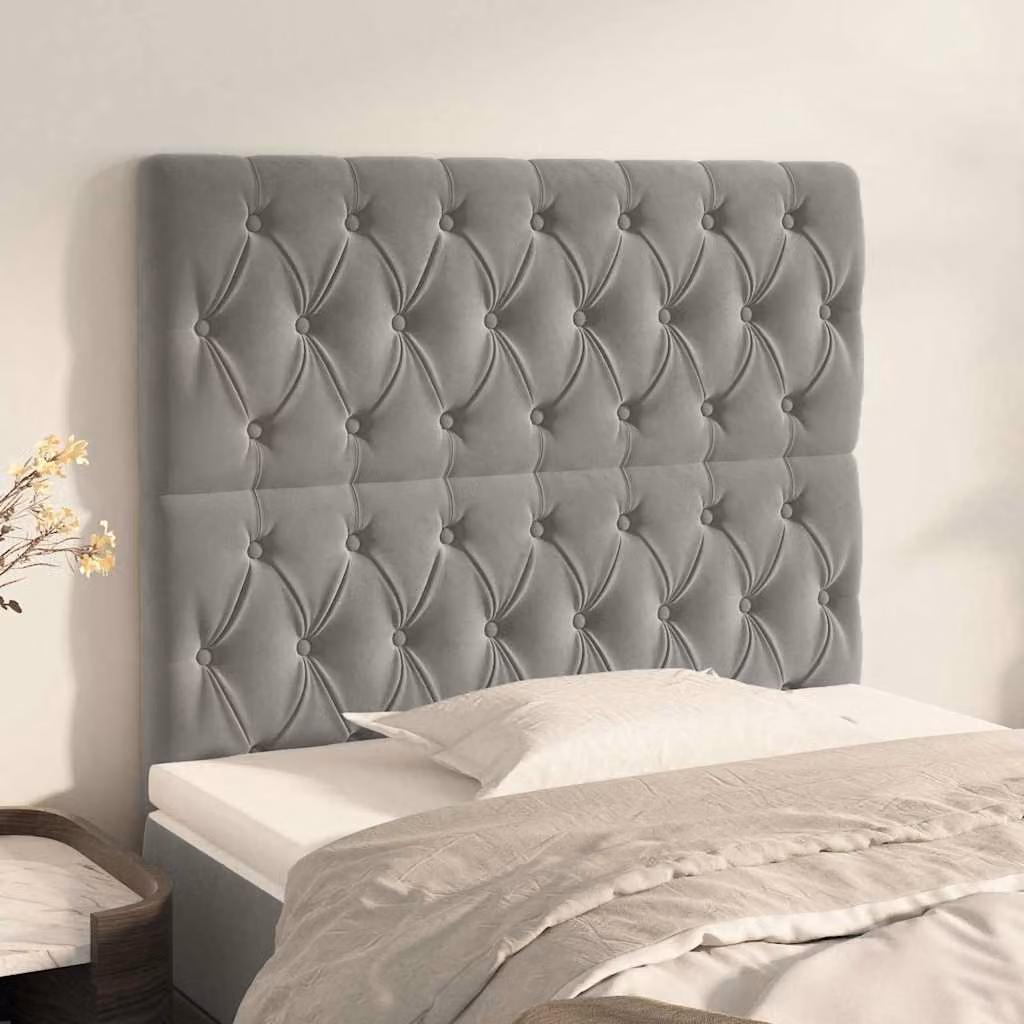 Testiera per letto vidaXL in velluto grigio chiaro, L/P/H: 90 x 7 x 118/128 cm