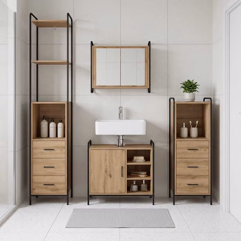vidaXL Set di Armadi da Bagno 4 pz Rovere Artigianale