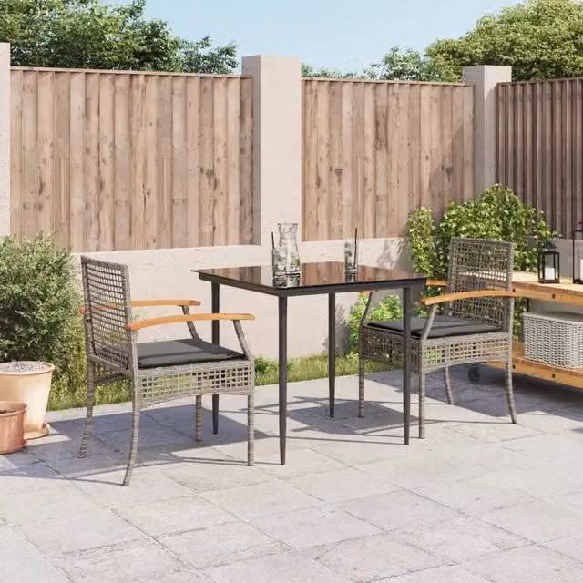 Set da Pranzo da Giardino 3 pz con Cuscini in Polyrattan Grigio 3213610