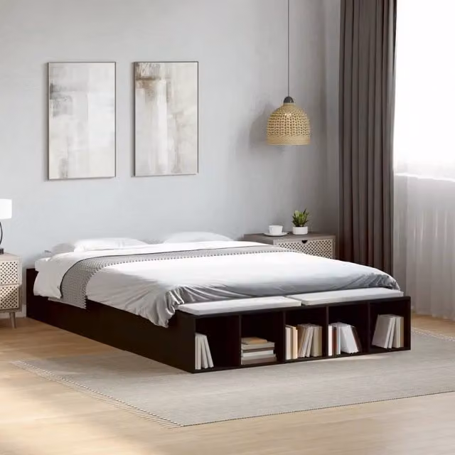 Letto con contenitore e scompartimenti laterali vidaXL in legno nero L/P/H: 215.5 x 120 x 200 cm