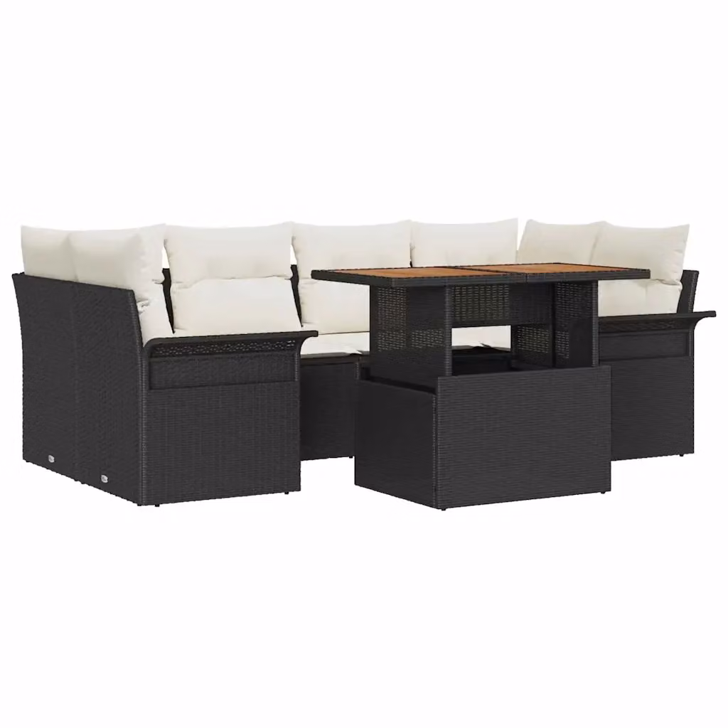 Set Divano da Giardino vidaXL 7 Pezzi a Forma di U con Cuscini Nero e Beige – 2