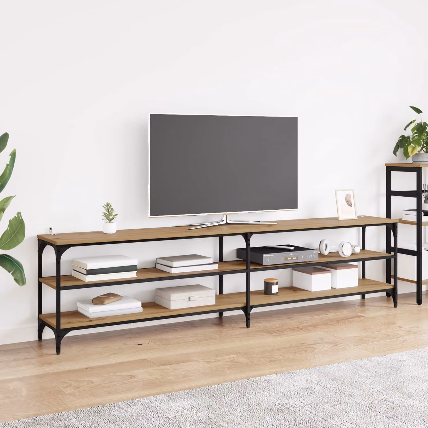 Supporto TV mobile vidaXL in legno e metallo color rovere artigianale L/P/H: 200 x 30 x 50 cm