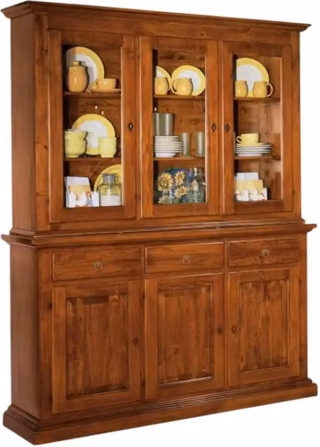 Cristalliera 3 porte in legno noce stile arte povera Mobili 2G L/P/H: 172 x 51 x 226 cm – 3