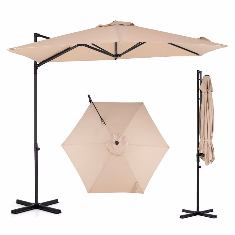COSTWAY, ombrellone da giardino, diametro 270 cm, ombrellone a sospensione, rotazione a 360°, protezione UV, ideale per giardino, terrazzo, spiaggia, colore beige