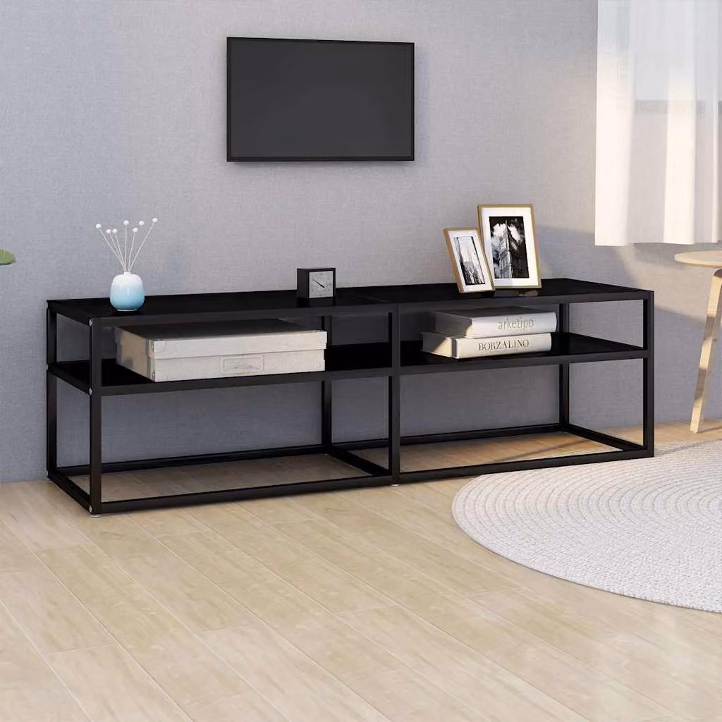 vidaXL Mobile Porta TV Nero in Vetro Temperato e Metallo L 140 cm x P 40 cm x H 40,5 cm