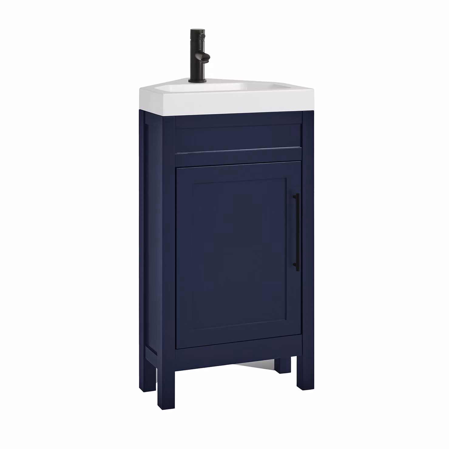 Mobile Bagno Angolare Blu Marino da 450mm con Lavabo e Maniglia Moderna con Barra a T Nera - Warwick