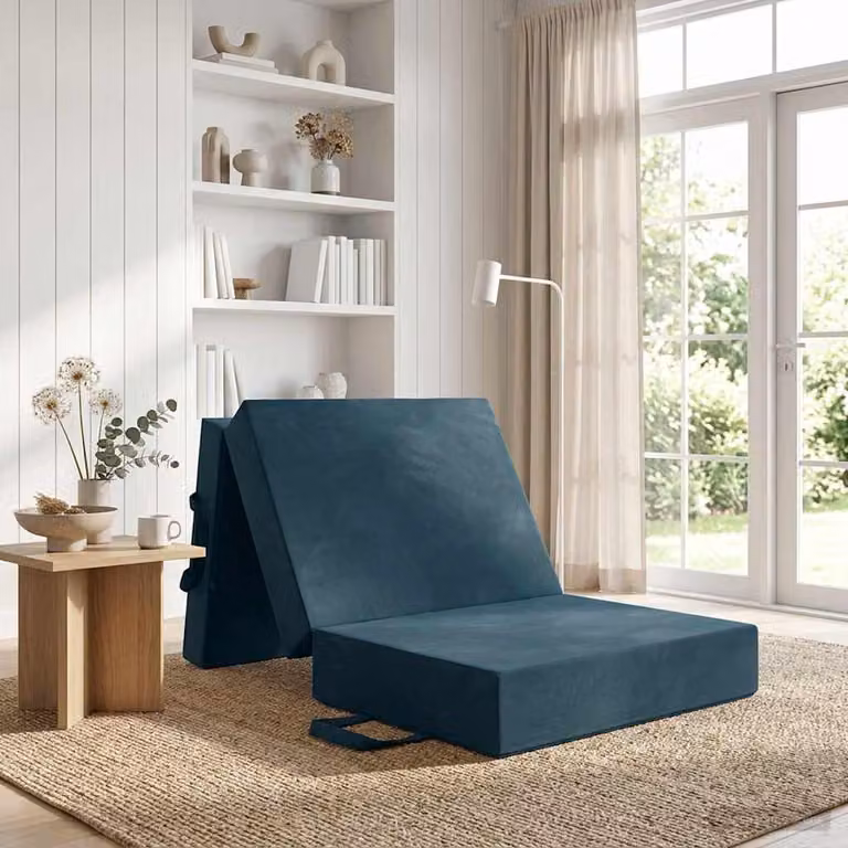 vidaXL Divano Letto Pieghevole in Velluto Blu L: 90 cm, P: 63 cm, H: 45 cm