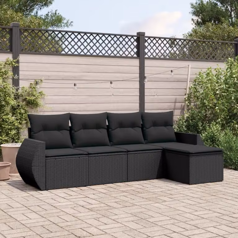 Maison Exclusive - Set Divani da Giardino 5 pz con Cuscini in Polyrattan Nero