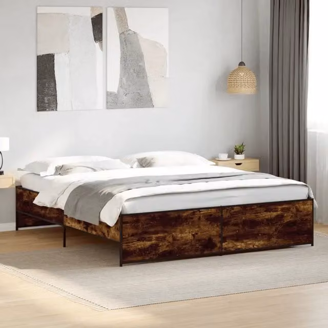 Letto Giroletto vidaXL in Rovere Fumo con Struttura in Legno e Metallo L/P/H: 200 x 200 x 40,5 cm – 1