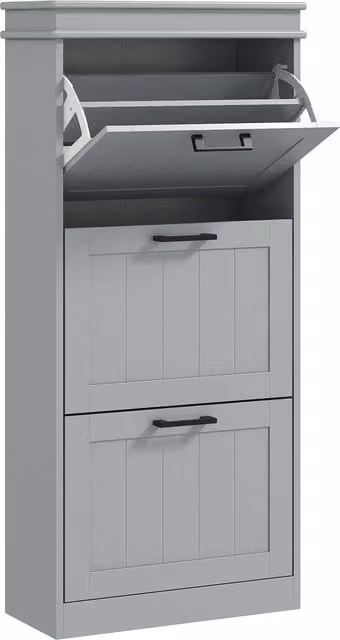 Scarpiera HOMCOM con 3 ante ribaltabili e ripiani interni per 15 paia di scarpe, Grigio, L/P/H: 54 x 24 x 117,5 cm – 1