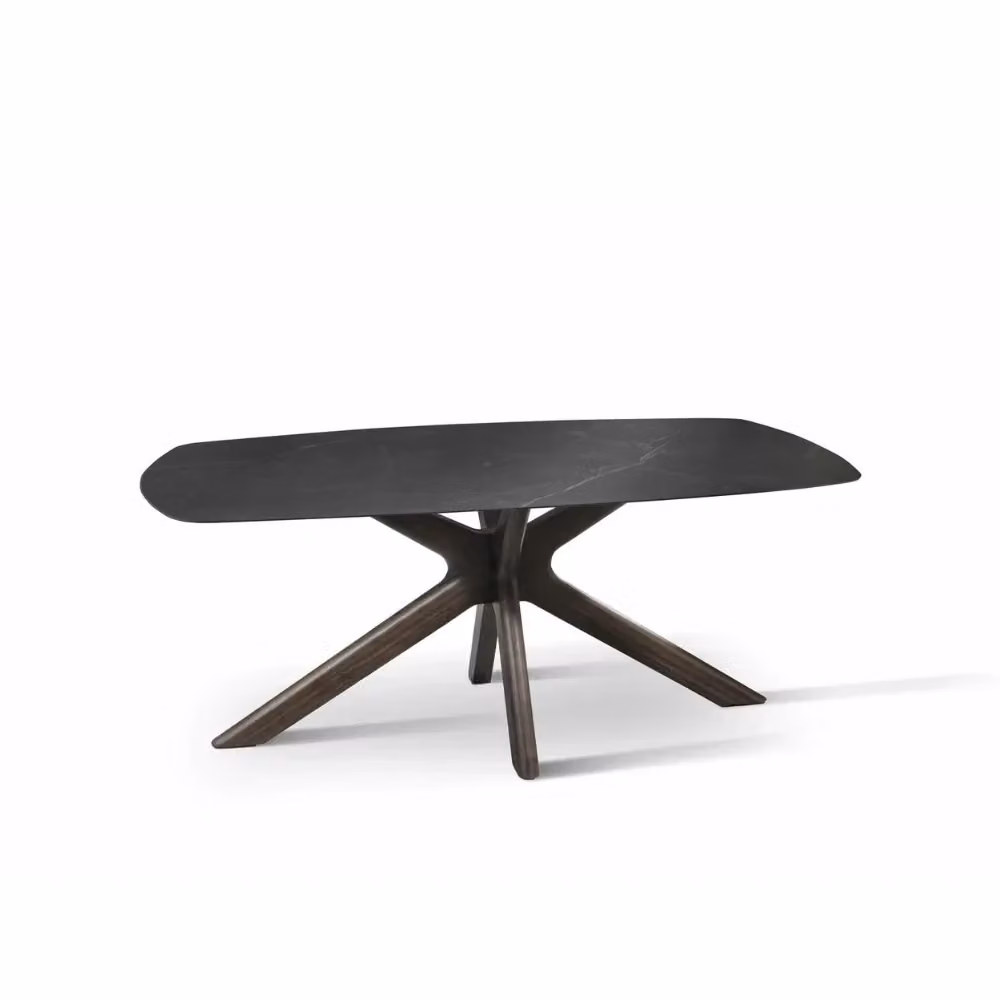 Tavolo da pranzo fisso Thiago Duzzle in ceramica effetto marmo nero e noce, L: 180 cm, P: 90 cm – 2