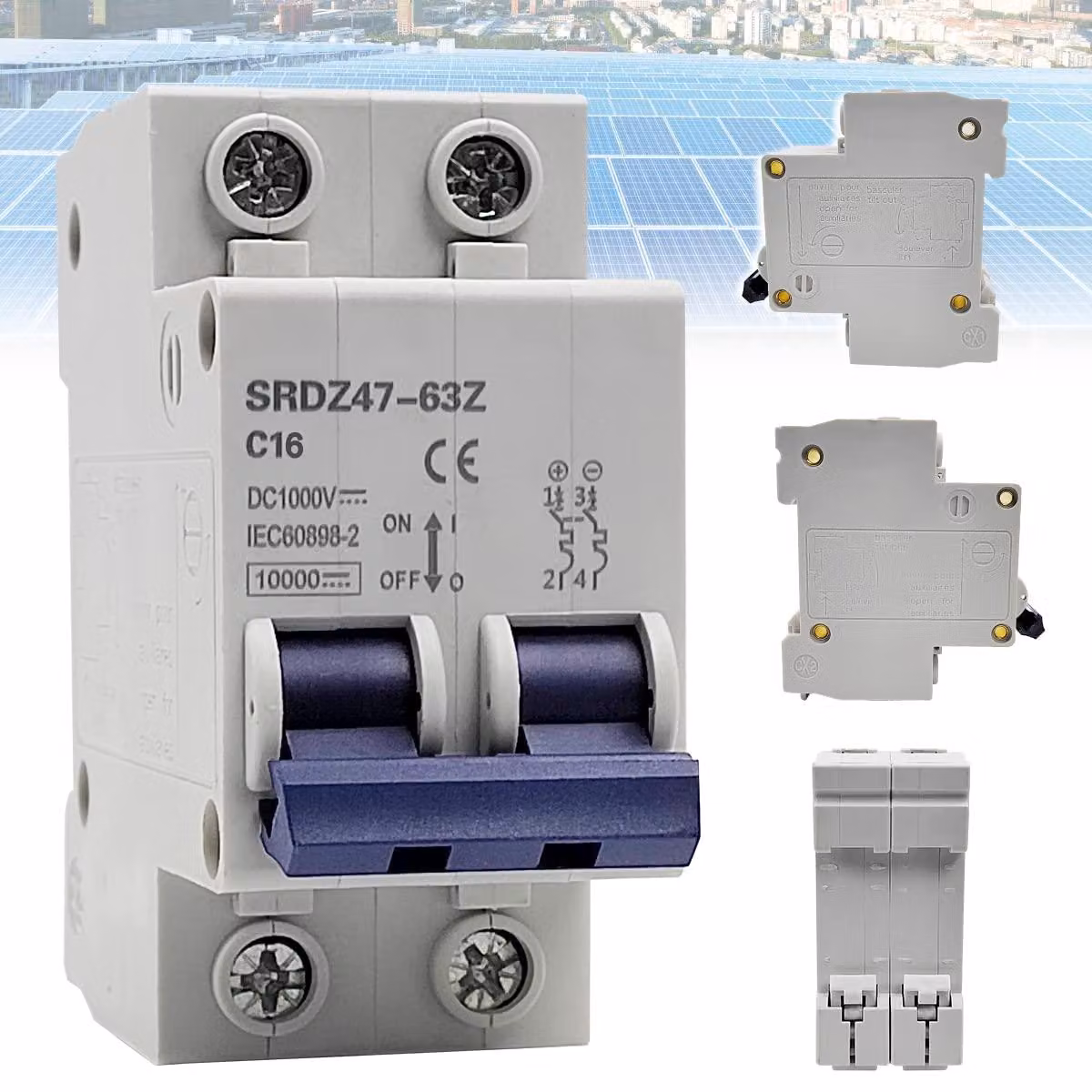 Interruttore magnetotermico miniaturizzato, 2P, 1000 V DC, 16 A