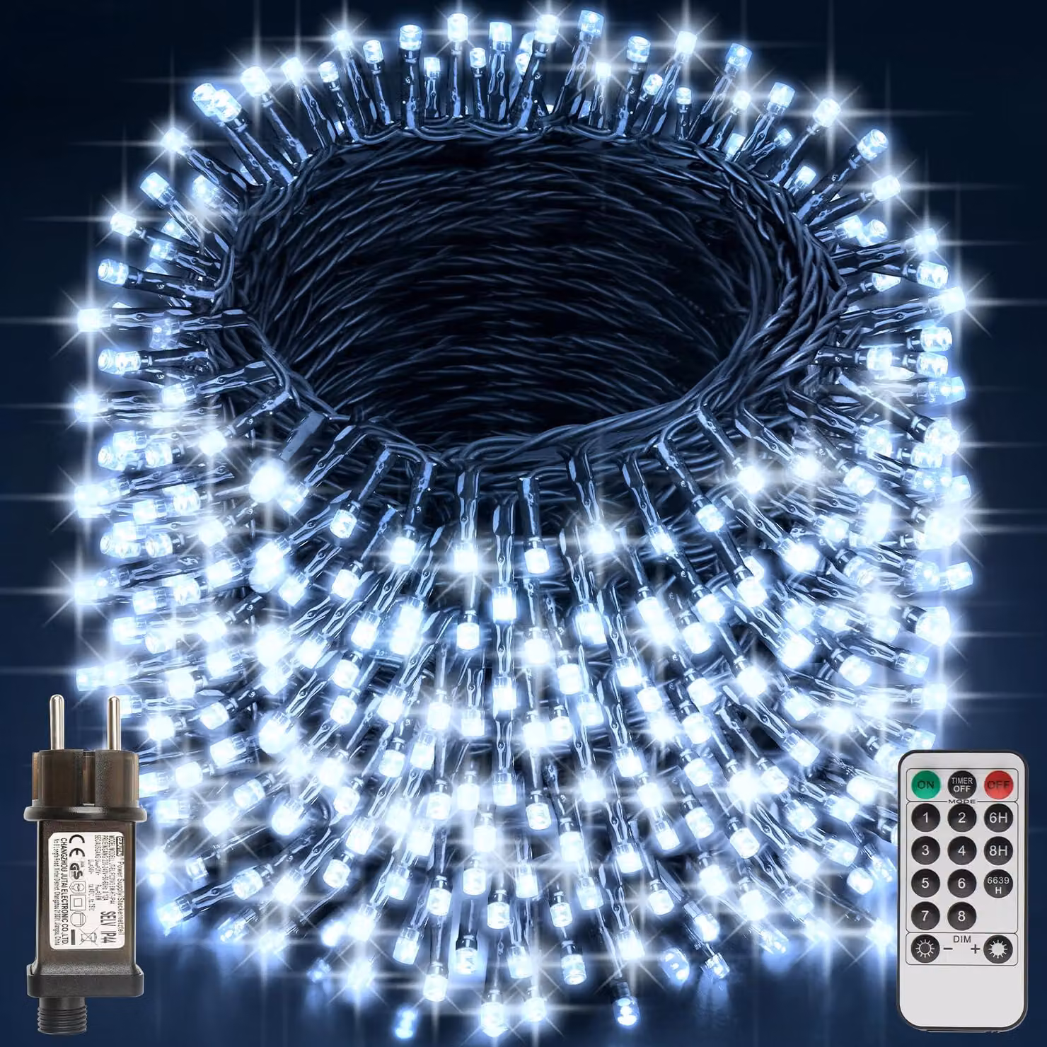 Luci natalizie, lunghezza 96 metri, 800 LED, luce bianca fredda, 8 modalità, con telecomando