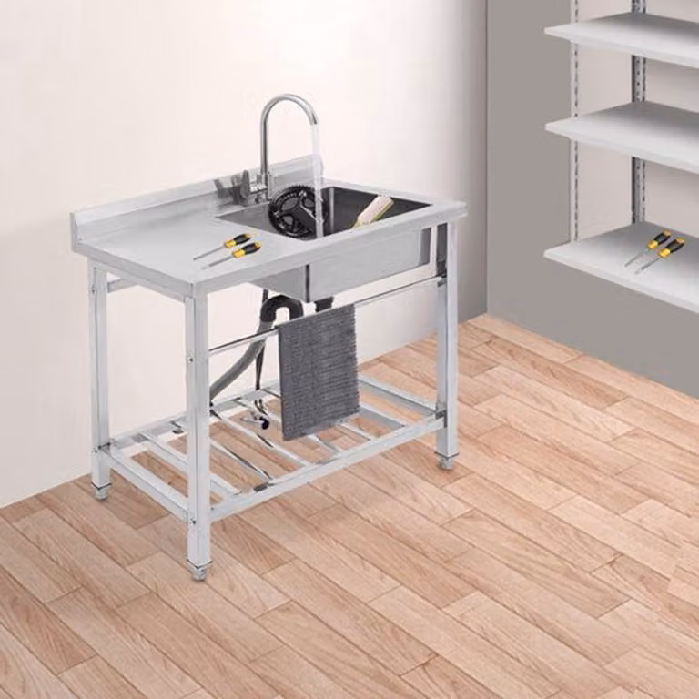 Lavello a colonna - Configurazione a destra - Rubinetto girevole a 360° - Piedini regolabili - Piano di lavoro