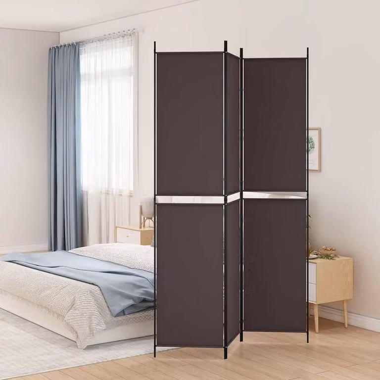Divisorio a 3 Pannelli vidaXL in Tessuto Marrone L: 150 cm, H: 220 cm
