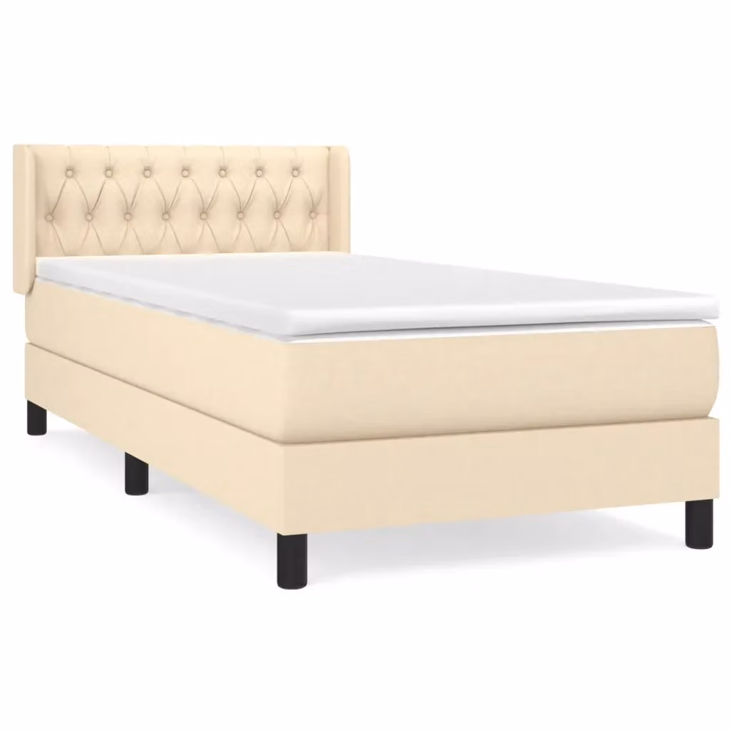 vidaXL Giroletto a Molle con Materasso in Tessuto Beige e Bianco, L/P/H: 90 x 190 cm – 2