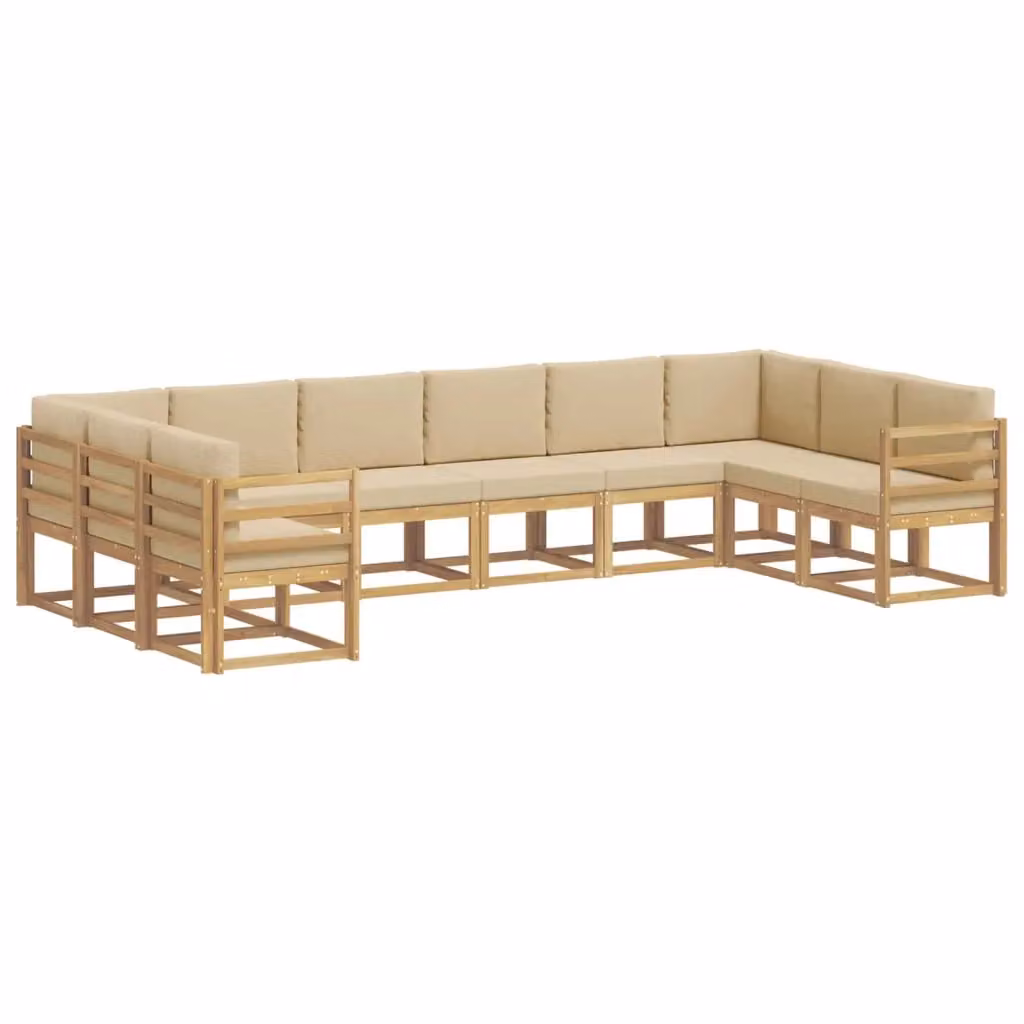 Set di divani da esterno a L vidaXL in legno di acacia con cuscini Bianco e Beige – 2