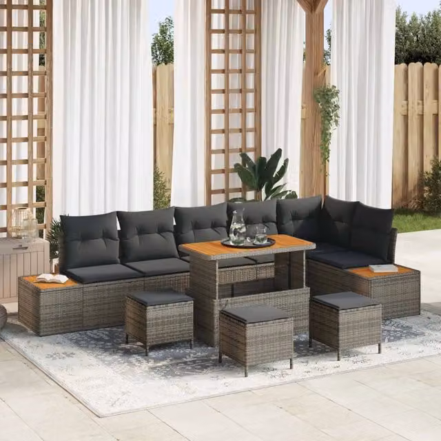 Set Divano da Giardino 10 pz 9-Numero di posti Grigio 3363333