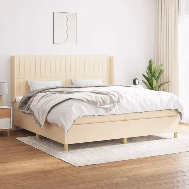 Letto Ibrido vidaXL con Giroletto a Molle e Materasso in Tessuto Beige e Bianco L/P/H: 200 x 200 x 203 cm