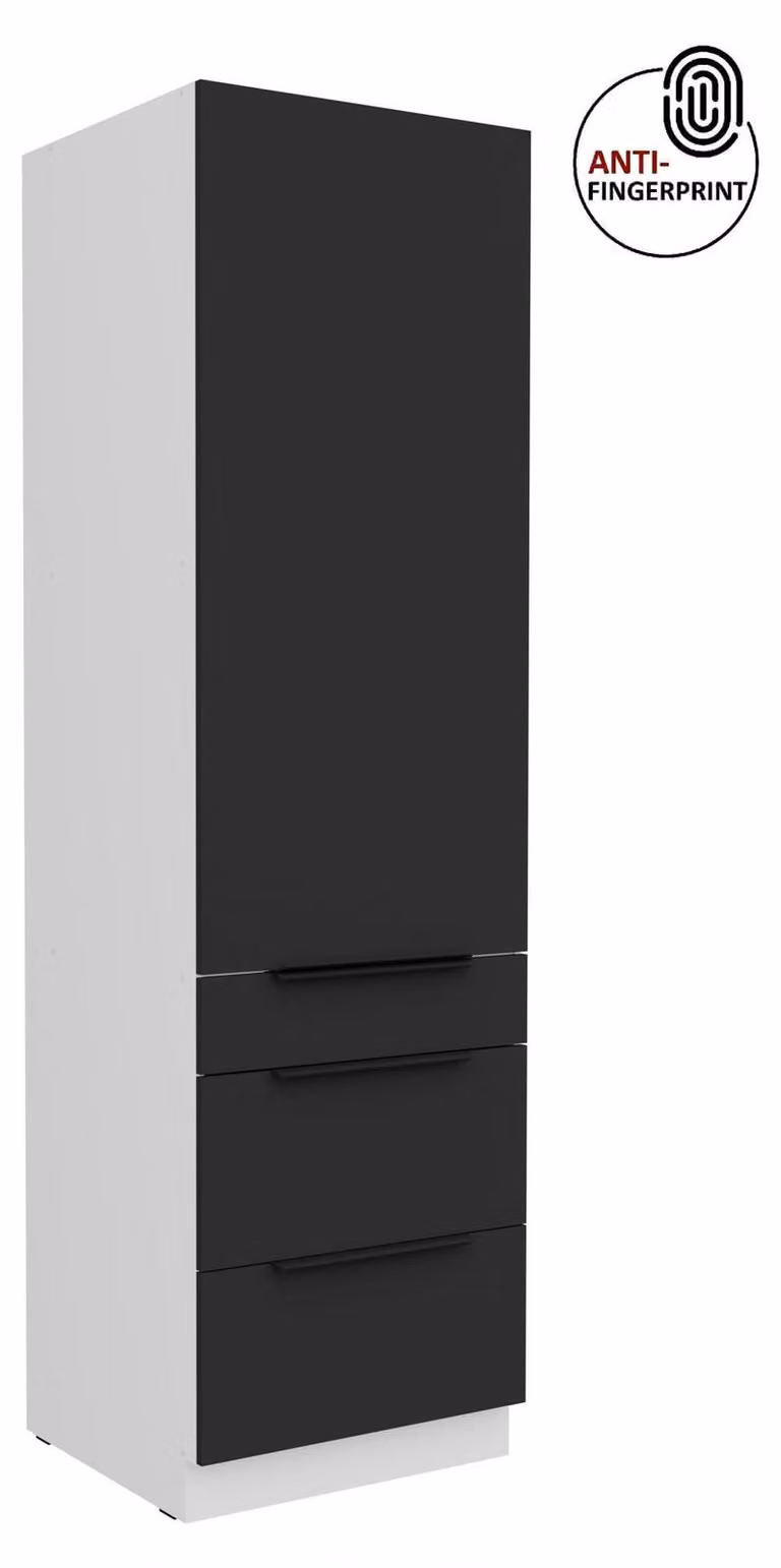 Armadio alto da cucina da 60 cm, cucina ARIA nero ultra opaco + bianco opaco, frontali di alta qualità con rivestimento anti-impronta, mobile da cucina con chiusura ammortizzata
