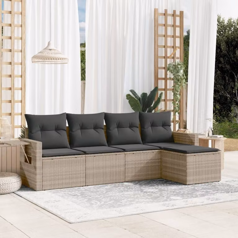 Maison Exclusive - Set Divano da Giardino 5pz con Cuscini Grigio Chiaro Polyrattan