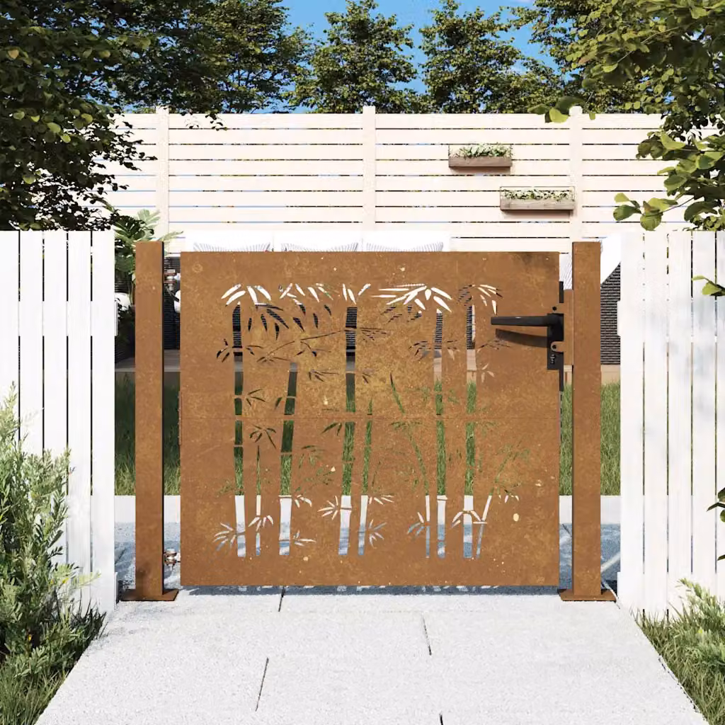 Cancello da giardino vidaXL in acciaio con design in bambù, marrone e nero, L: 110 cm, H: 100 cm