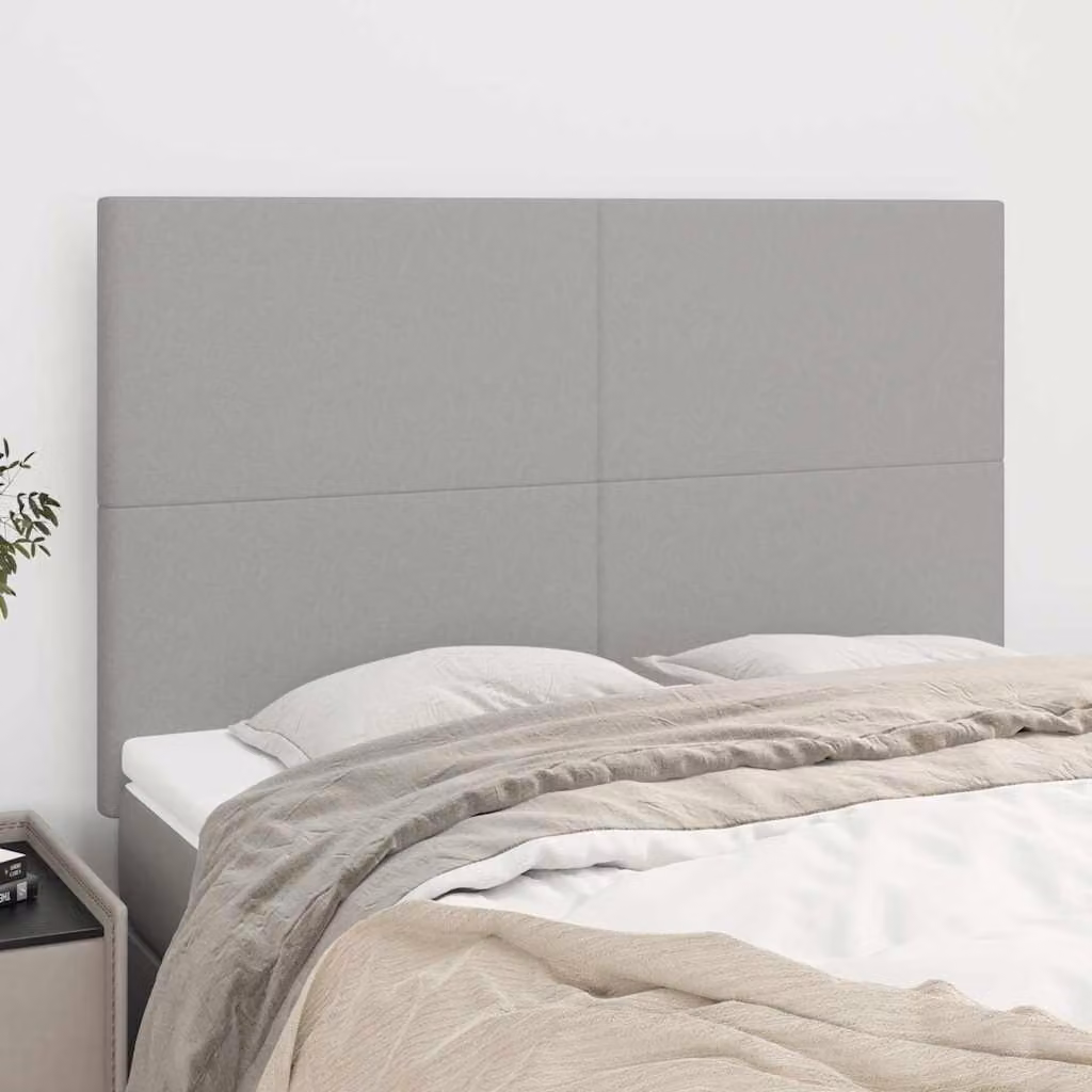 Testiera per letto vidaXL in tessuto grigio chiaro con struttura in legno e pannello imbottito L: 144 cm, P: 5 cm, H: 118/128 cm